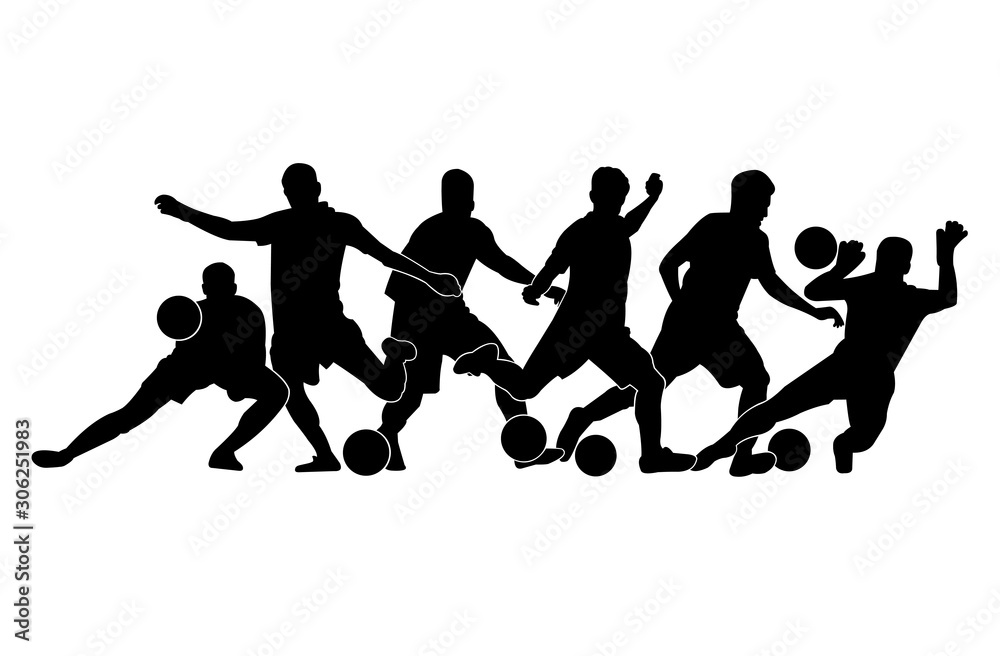 Football soccer player vector illustration silhouette colorful background sport people poster card banner design