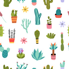 Keuken achterwand Planten in pot patronen Kleurrijk cactus en vetplanten patroon  © redchocolatte