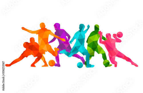 Football soccer player vector illustration silhouette colorful background sport people poster card banner design