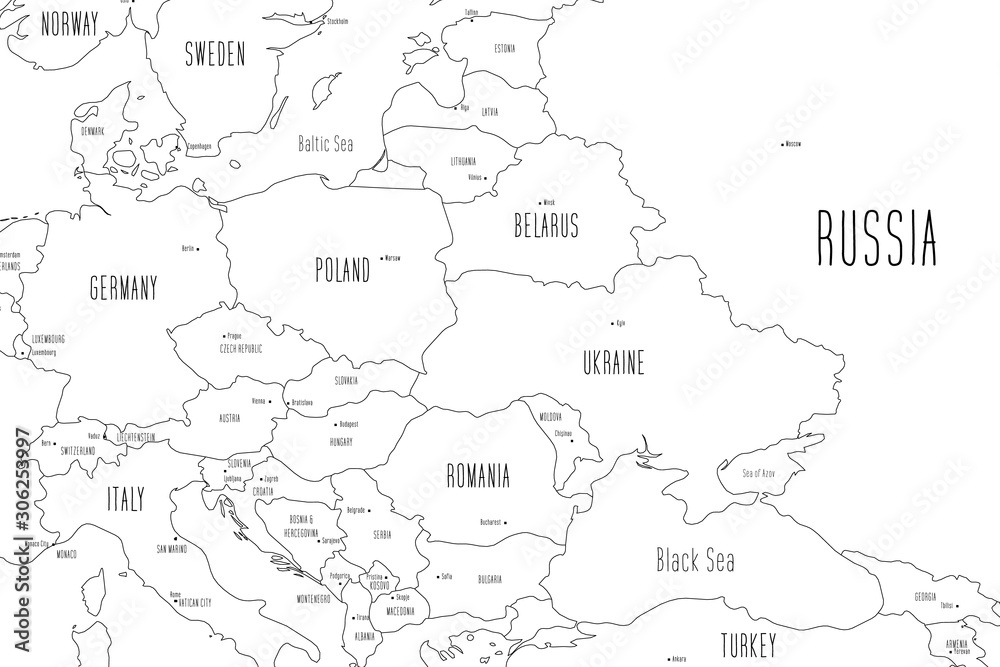 Map of Eastern Europe. Handdrawn doodle style. Vector illustration
