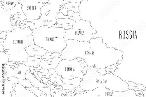 Map of Eastern Europe. Handdrawn doodle style. Vector illustration