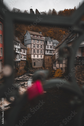 Traditional Tudor style houses along the Rur river in the German town of Monschau