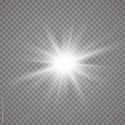 Star explosion vector illustration, glowing sun. Sunshine isolated on transparent background.