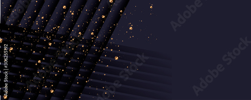 Merry Christmas gold frame vector elegant on dar banner design of sparkling lights