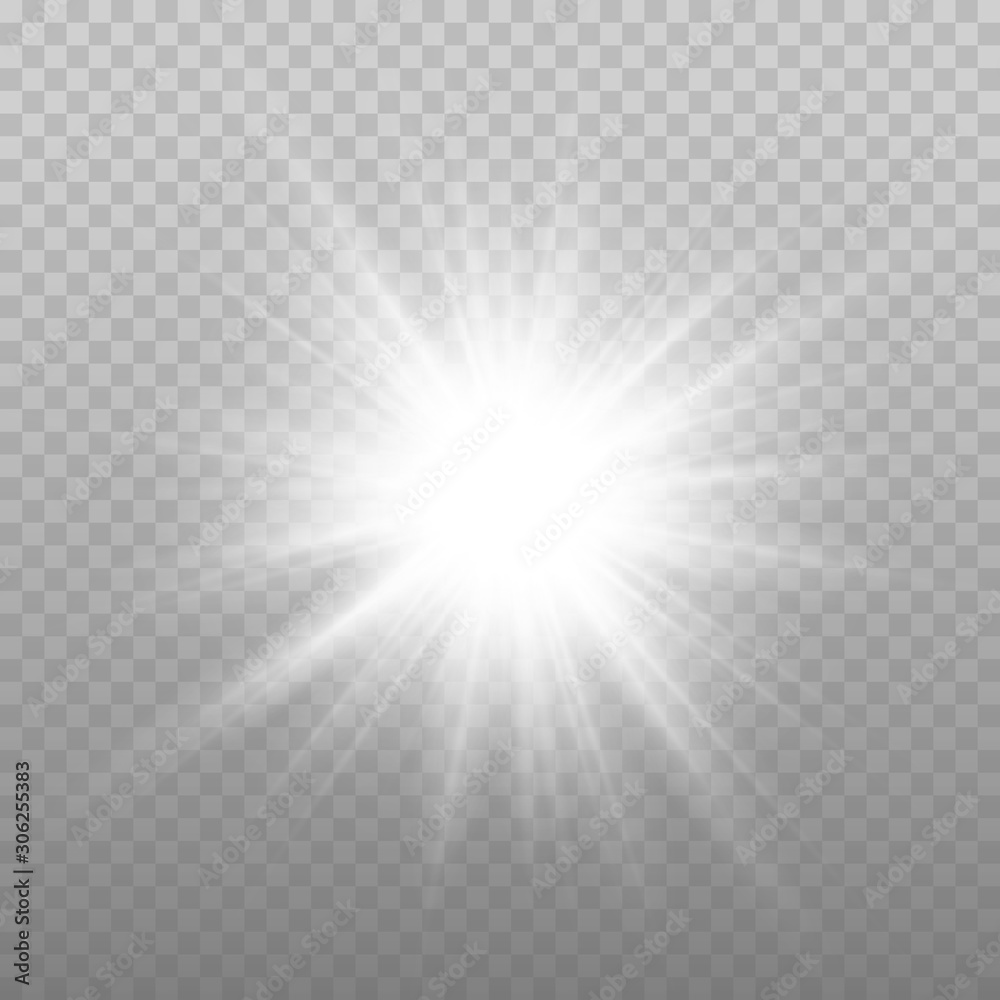 Star explosion vector illustration, glowing sun. Sunshine isolated on transparent background.