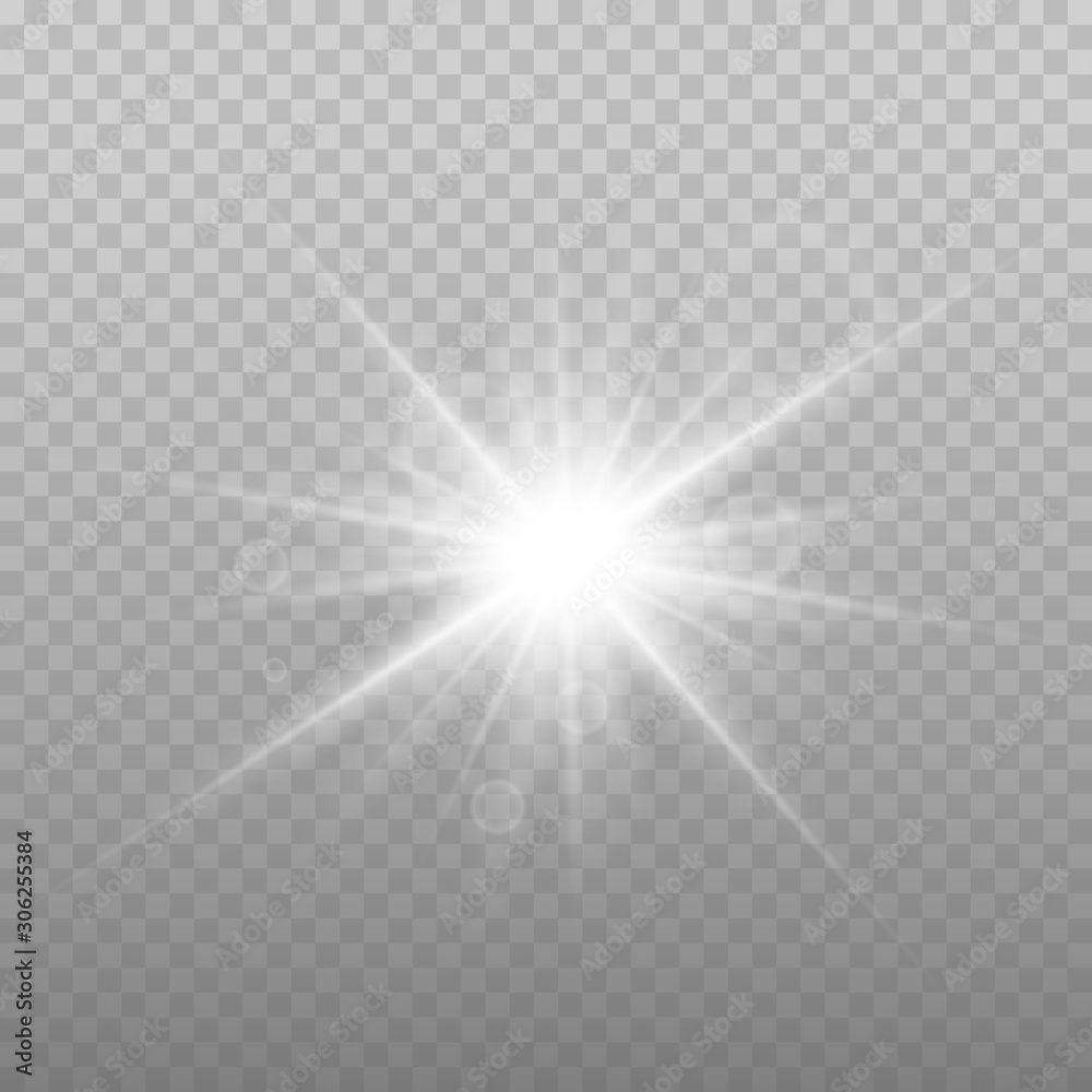 Star explosion vector illustration, glowing sun. Sunshine isolated on transparent background. - obrazy, fototapety, plakaty 