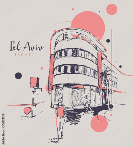 Drawing sketch illustration of Tel Aviv