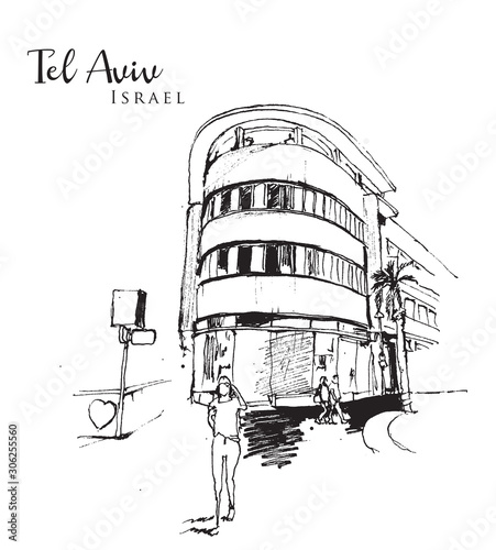 Drawing sketch illustration of Tel Aviv