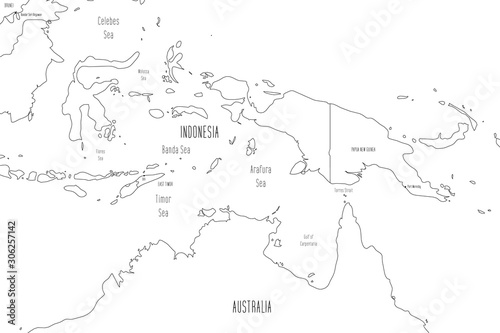 Map of Lesser Sunda Islands and New Guinea Island. Handdrawn doodle style. Vector illustration