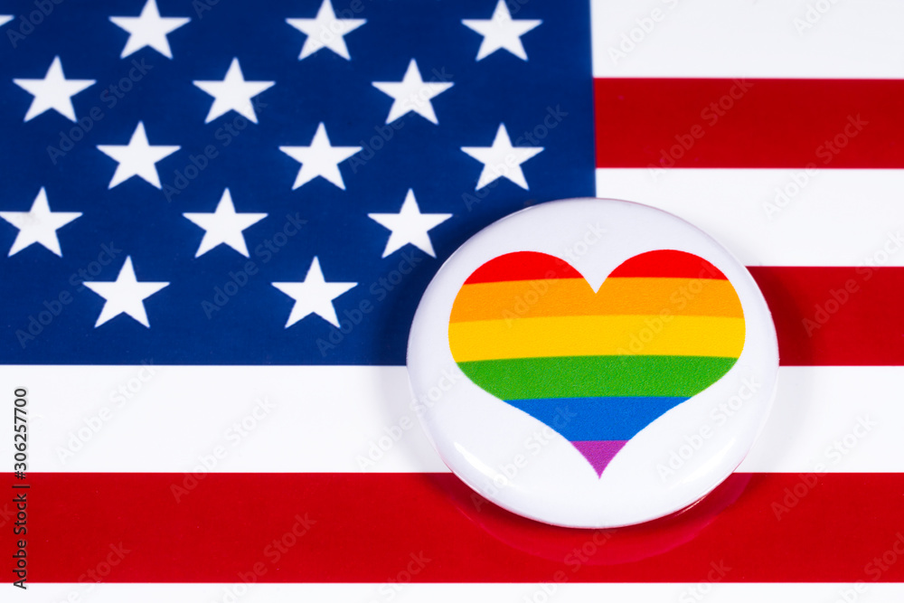 Naklejka premium LGBTQ Rainbow Heart and the USA Flag