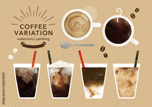コーヒーやカフェオレのバリエーション水彩 photo