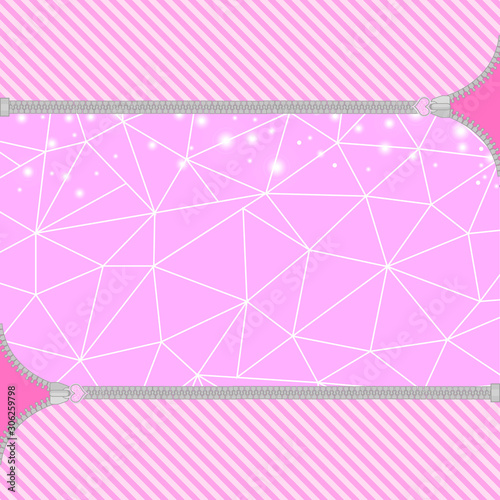 Cute surprise background with open zipper and crystals. Birthday congratulation or invitation fashion girls party