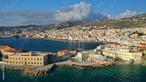 Aerial drone photo of picturesque port of Syros or Siros island main town of Ermoupolis, Cyclades, Greece © aerial-drone