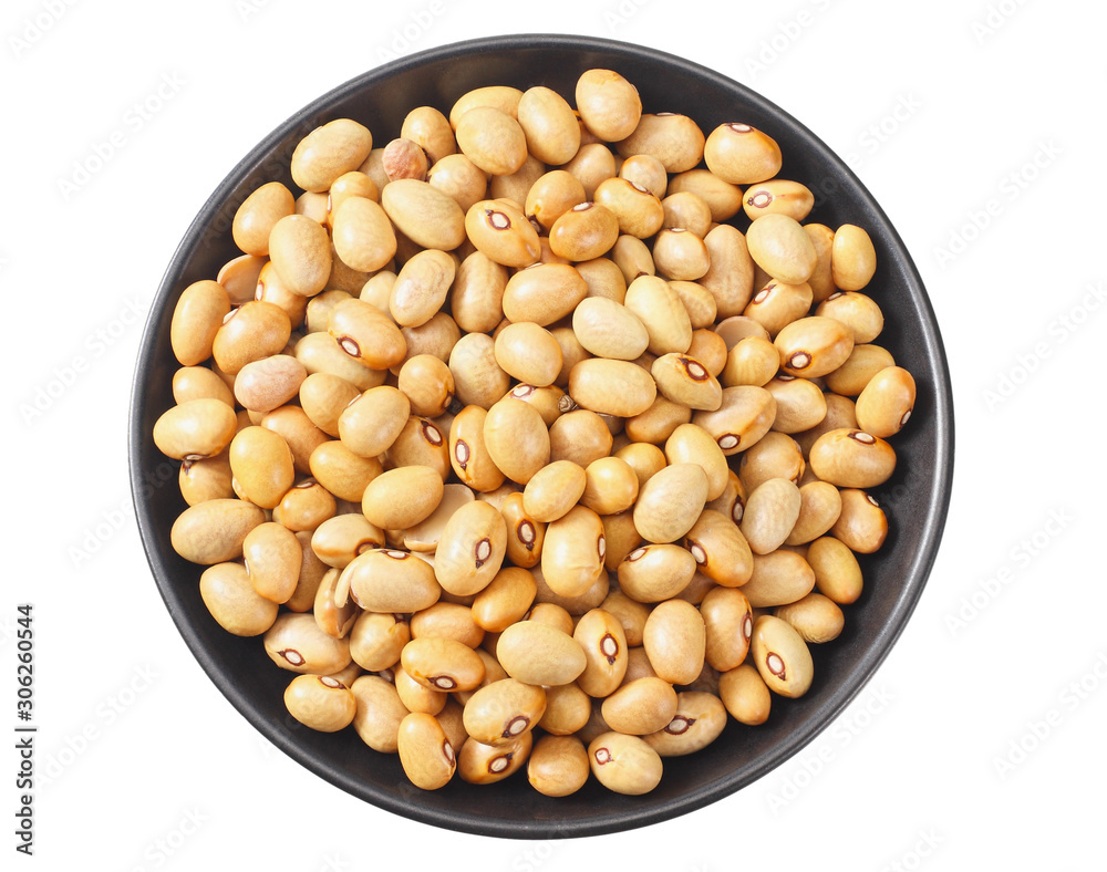 kidney beans in black bowl isolated on white background. top view kidney beans in black bowl isolated on white background. top view