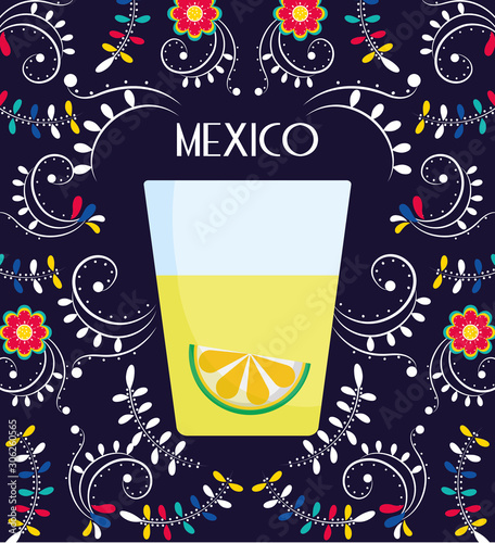 tequila shot with lime flowers floral mexican food, traditional celebration design