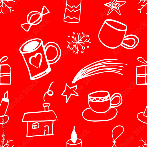 Cute new year christmas pattern in modern scandinavian style in vector. Absctract nordic geometric design for winter decoration interior, print posters, greating card, bussines banner, wrapping.