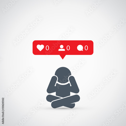 Depressed person sitting on the floor crying over what he /she saw on phone.Cyber bullying.Problems in social networks.Dislike, parting, disappointment, depression, sadness, social media.