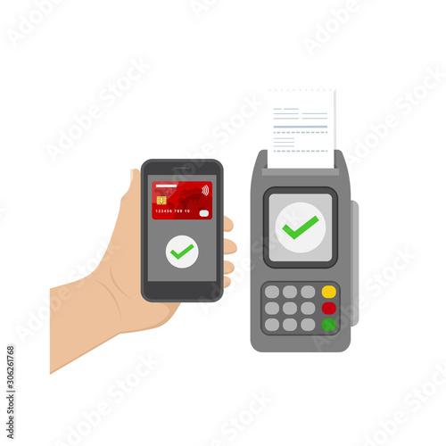 hand with smart phone with contactless payment concept illustration design isolated white background