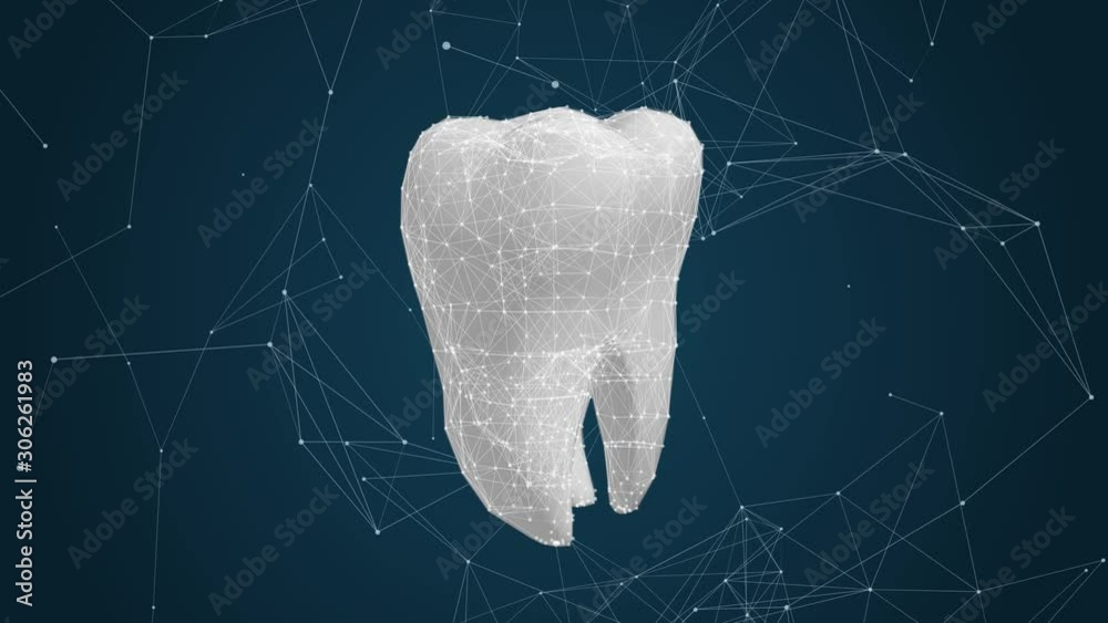 Tooth digital 3d animation. Digital dentist software or application 4k.