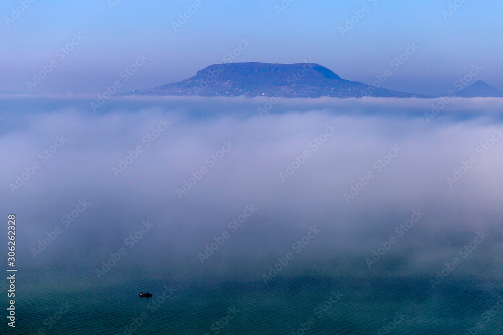 View of the foggy Balaton from Fonyod