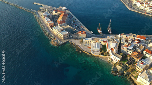 Aerial drone photo of picturesque port of Syros or Siros island main town of Ermoupolis, Cyclades, Greece photo