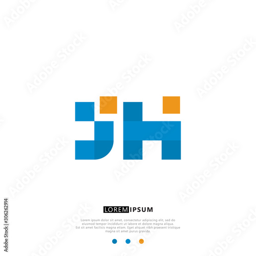 JH J H Logo Monogram with Blue and yellow Colors. modern letter logo design 