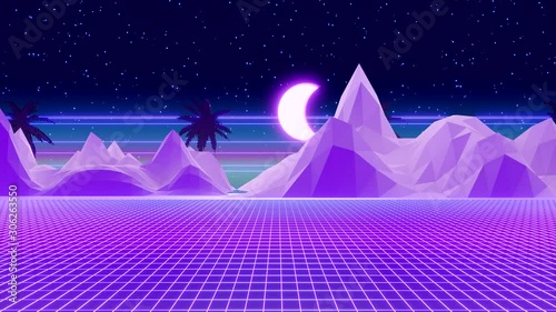 Seamless Tropical Synthwave Video (Night Version) 4k Video,3D Rendering