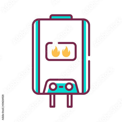 Gas water heater for home color line icon on white background. Home heating. Pictogram for web page, mobile app, promo. UI UX GUI design element. Editable stroke