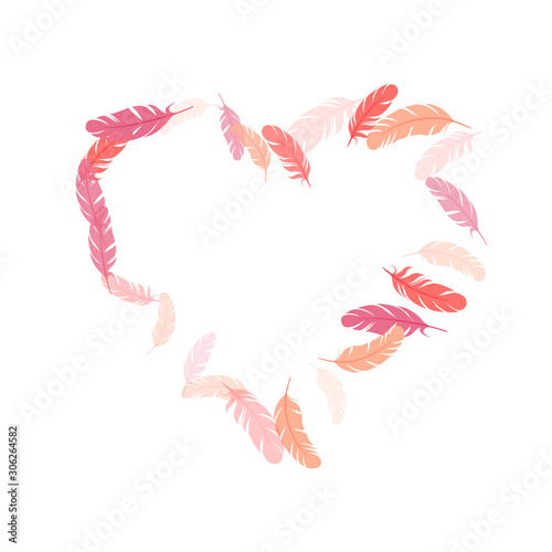 Fluffy twirled feathers on white design.
