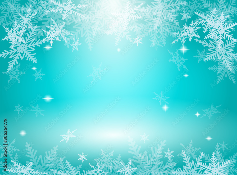 Christmas snowflakes on blue background.