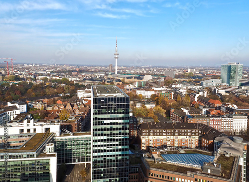 Aerial view of the cityscape of Hamburg in Germany