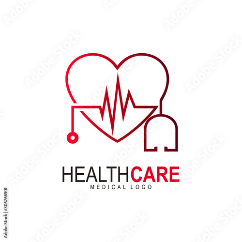Heart stethoscope logotype. Linear medical logo design. Hospital and clinic icon