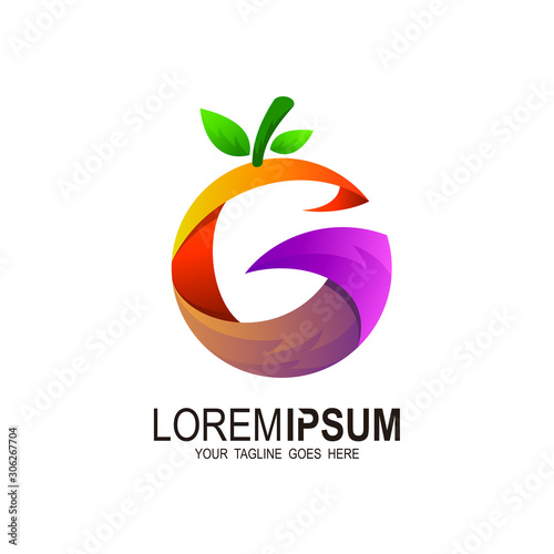 G logo, Letter G shape orange, peach, fruit logo vector illustration