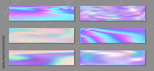 Holographic cute banner horizontal fluid gradient mermaid backgrounds vector collection. Beautiful 