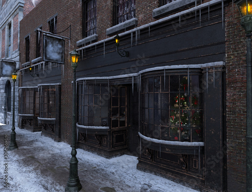 Christmas Morning Victorian Store Front Facade