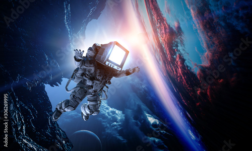Monitor headed astronaut . Mixed media © Sergey Nivens