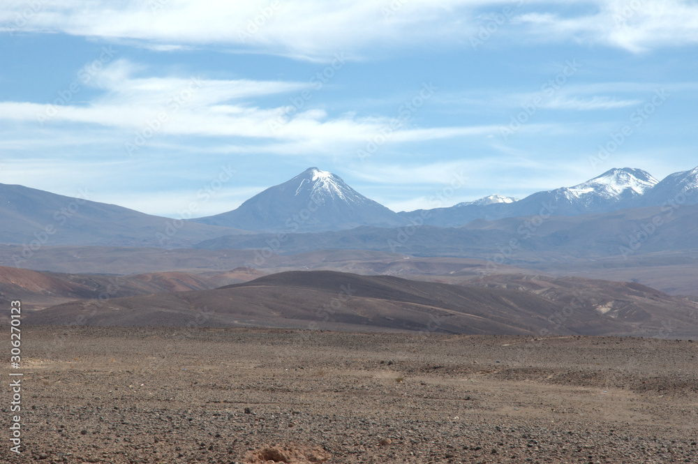 View of snow capped mountain with desert in the foreground View of snow capped mountain with desert in the foreground