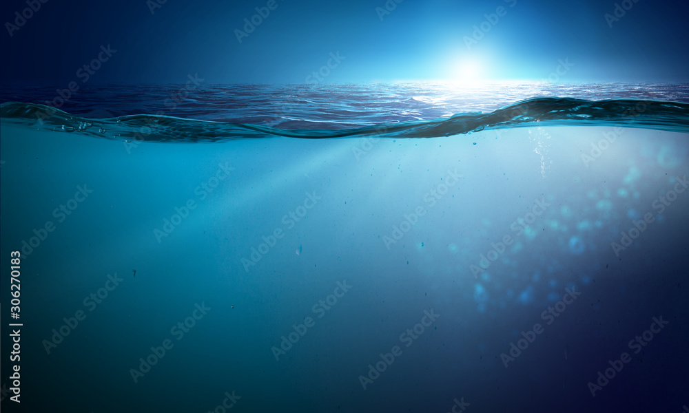 Blue under water . Mixed media - obrazy, fototapety, plakaty 