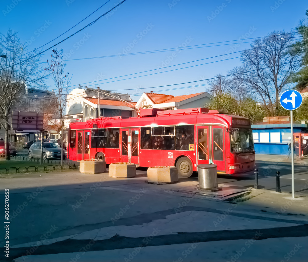 Milesevska, Crveni Krst, Vracar, Belgrade, Serbia -  november 25th, 2019: trolley on the street