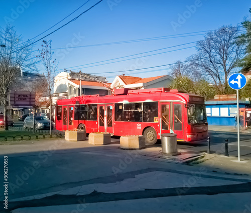 Milesevska, Crveni Krst, Vracar, Belgrade, Serbia - november 25th, 2019: trolley on the street
