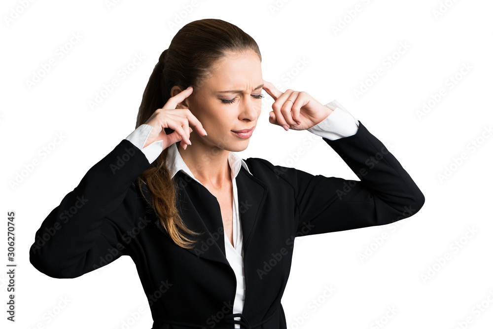 businesswoman in business suit having headache businesswoman in business suit having headache