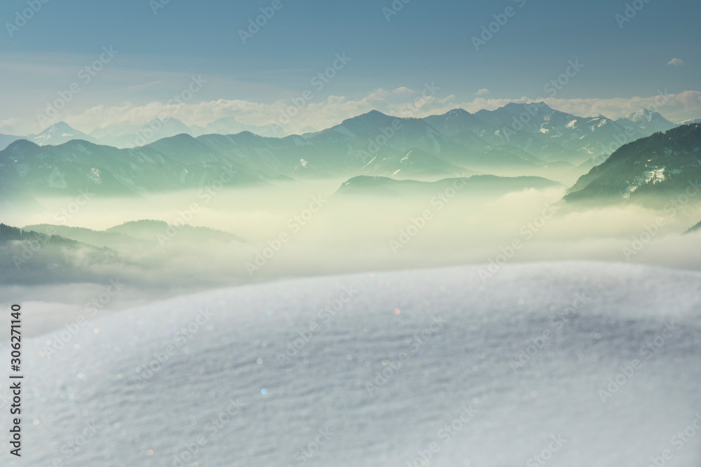 Fototapeta premium Landscape background, Mountains and winter space for your text