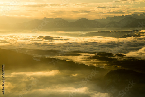 Sunset over the mountains  winter landscape