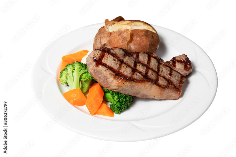 isolated on white steak potato and veg isolated on white steak potato and veg