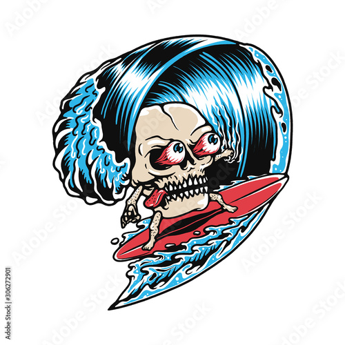 Photography Skull Surfing Graphic Illustration Vector Art T-shirt Design