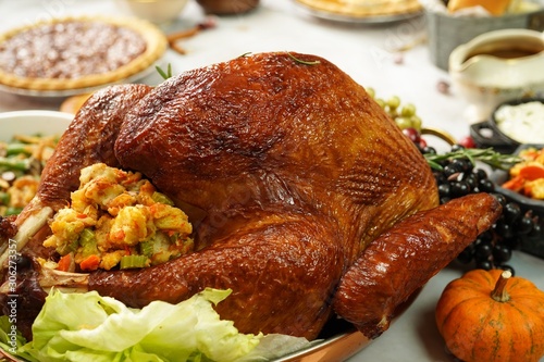 Thanksgiving meal setting - Turkey roast and sides background