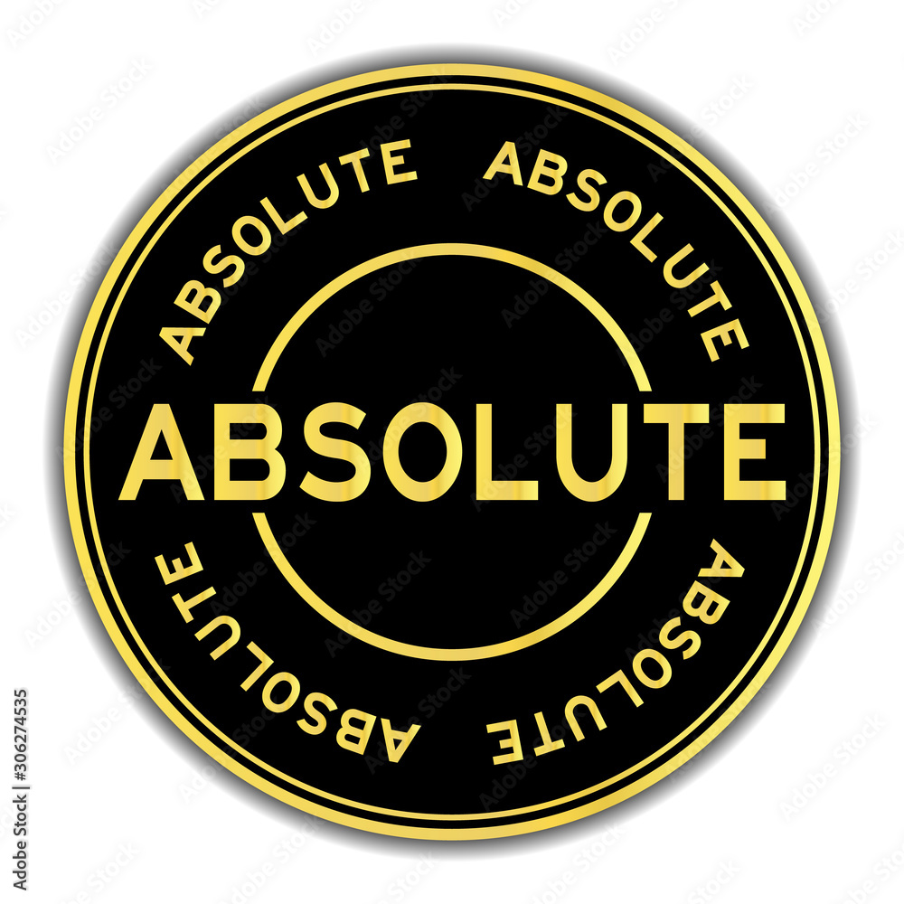 Gold color absolute word round sticker on white background
