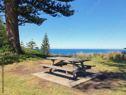 empty bench in the park sea view nature photography