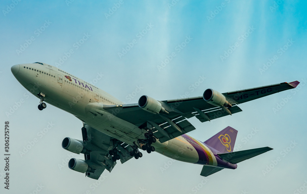  BANGKOK, THAILAND-JANUARY 10, 2019 : Thai Airways Airlines. Passenger Illustration 