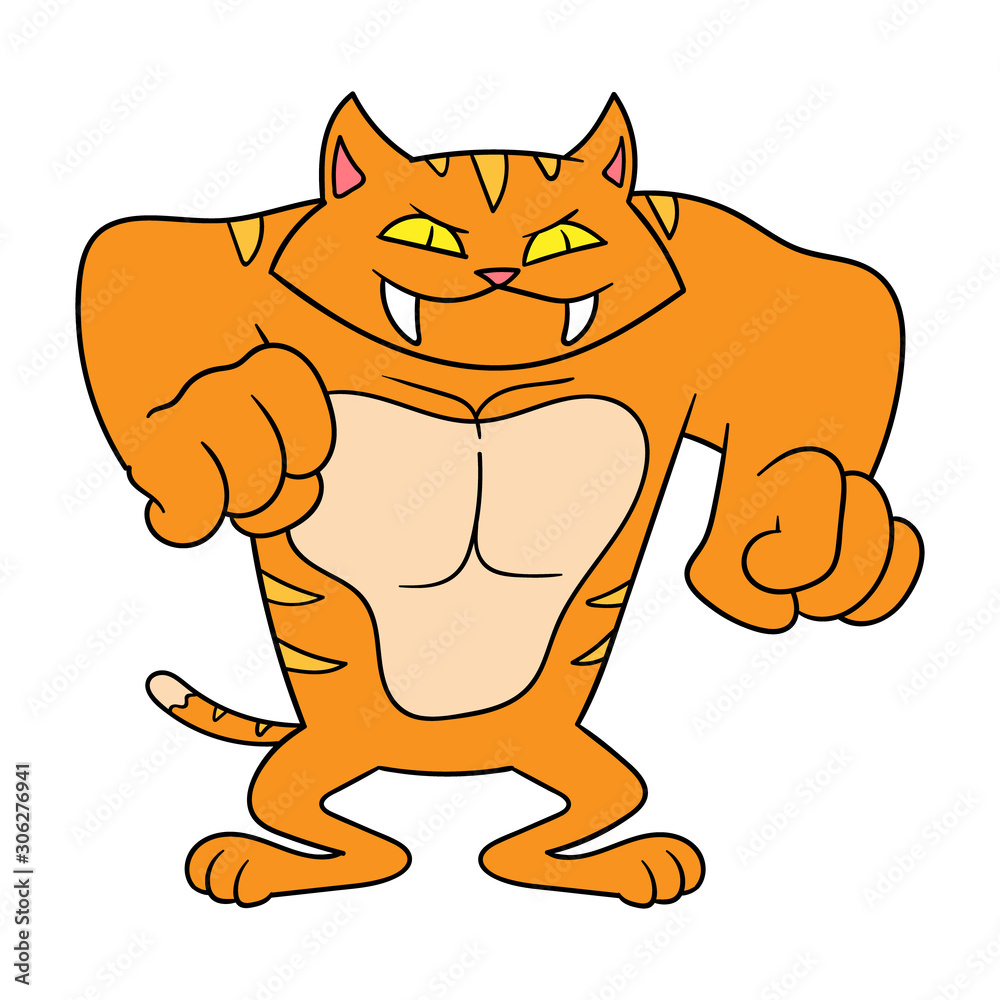 Cartoon Muscular Cat Character Illustration Stock Vector Adobe Stock